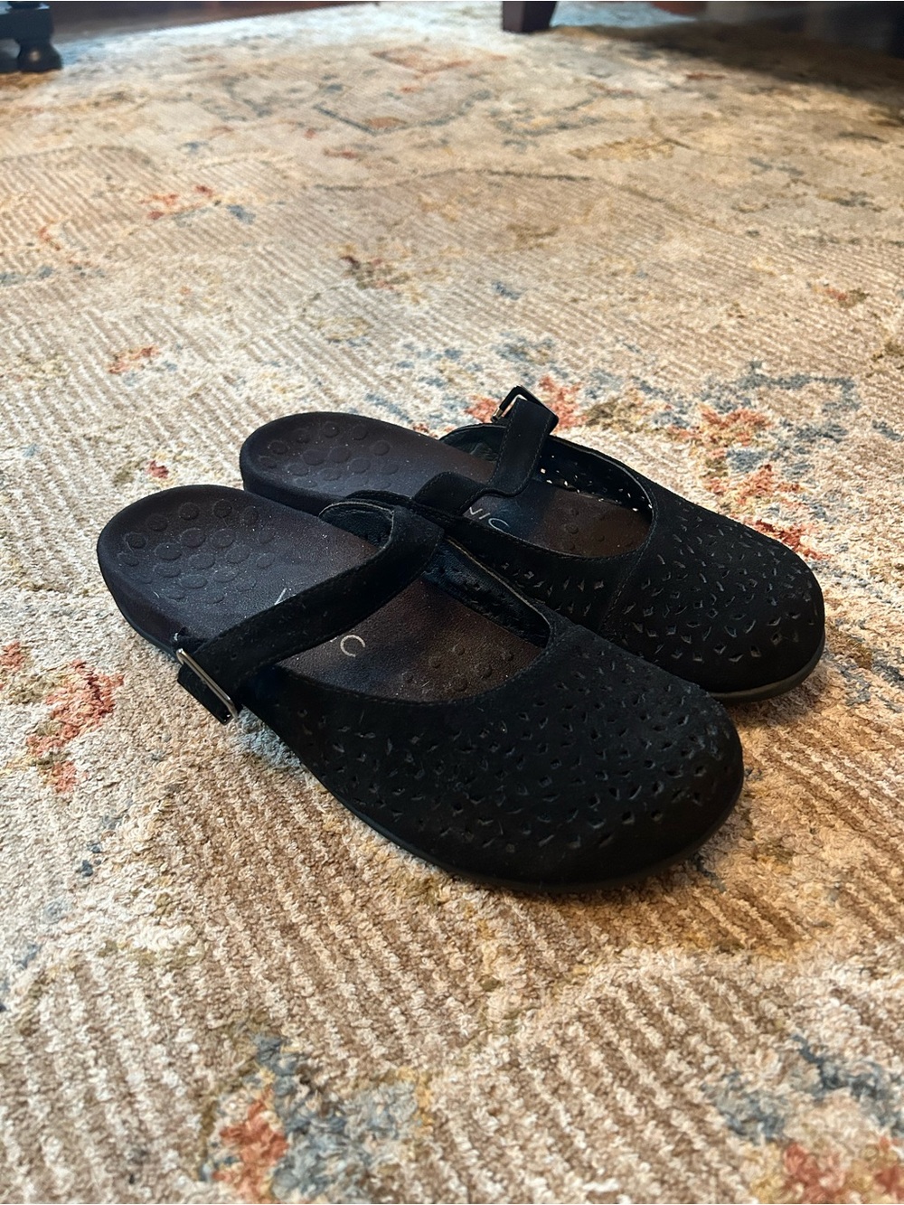 Vionic Black Mary Jane Flats with Perforated Upper